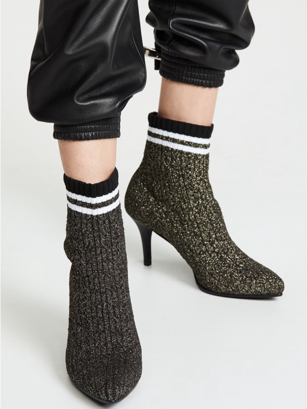 Stuart Weitzman Waverly Sock Bootie Black Metallic Size 7.5